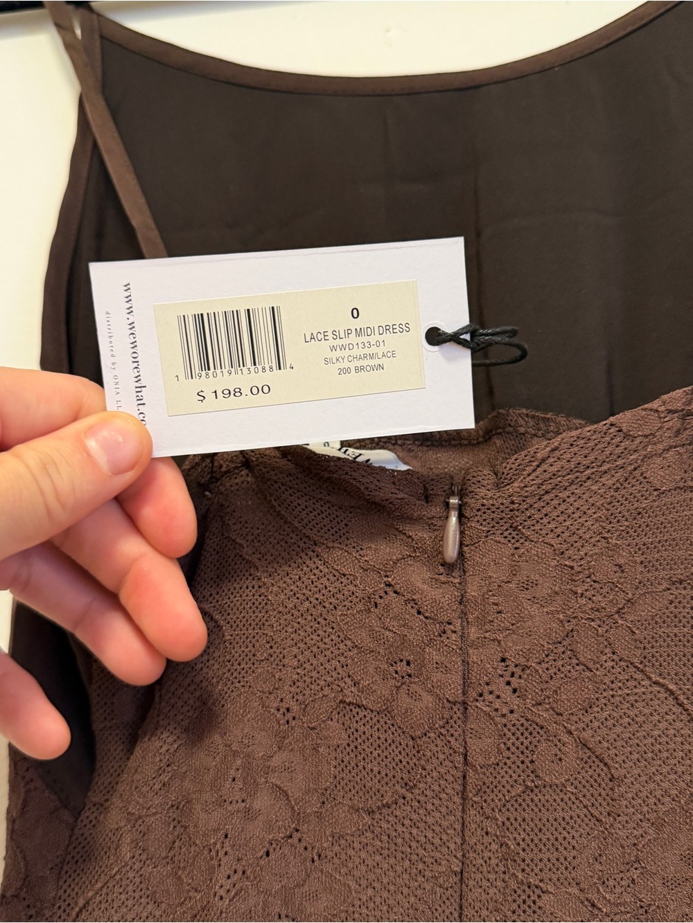 NWT WeWoreWhat Brown Lace-Panel Slip Dress - Picture 9 of 10